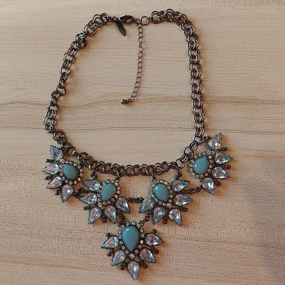 Ny Gorgeous Blue Rhinestone Crystals Bib Style Choker Necklace